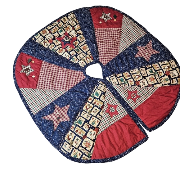 Handmade Country Quilted‎ Patchwork Star Blocks Christmas Tree Skirt V31 - Picture 8 of 8